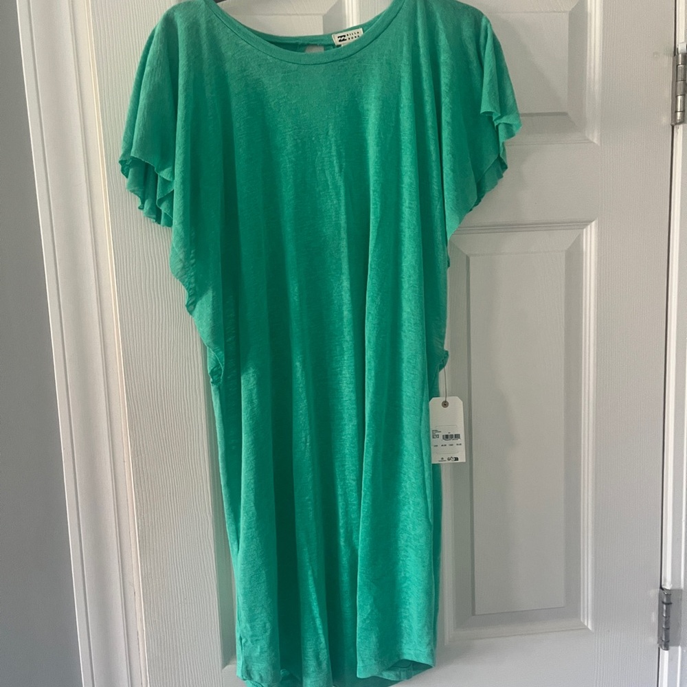 Billabong Green Flutter Sleeve Dress/Cover up sz L NWT